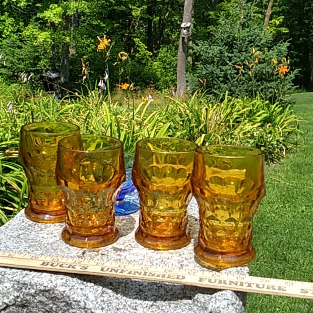 ⚜️ 4 Vintage Amber Viking Georgian DRINKING GOBLETS EPLVC